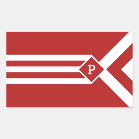 Witte strips en Chevrons op rood met monogram Rechthoekige Sticker (Voorkant)