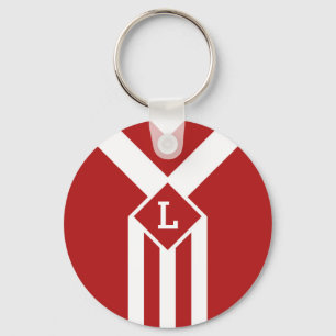 Witte strips en Chevrons op rood met monogram Sleutelhanger