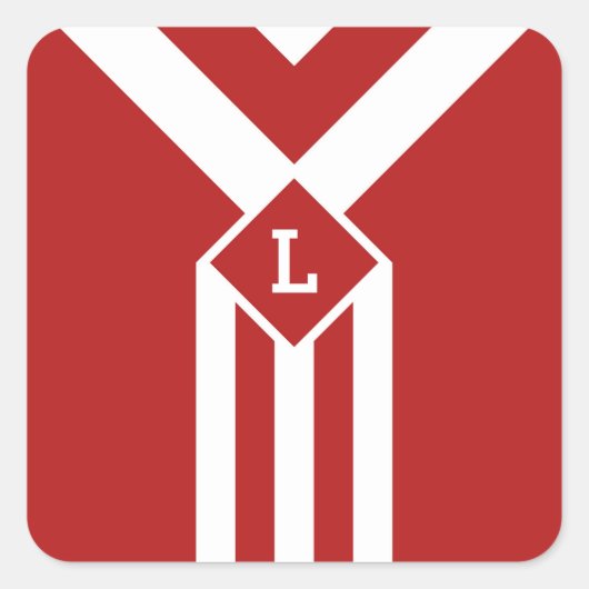 Witte strips en Chevrons op rood met monogram Vierkante Sticker (Voorkant)