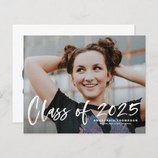 Witte Struik Lettering Foto Afstuderen Uitnodiging (Voorkant / Achterkant)