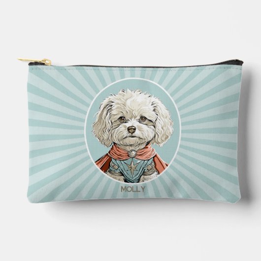 Witte superheldenhond gepersonaliseerd etui (Voorkant)