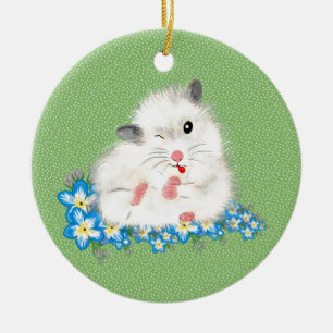 Witte Syrische hamster-accessoires, groene polka Keramisch Ornament