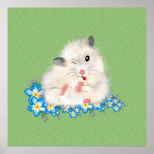 Witte Syrische hamster-accessoires, groene polka Poster