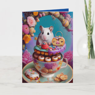 Witte Syrische Hamster Theepartij met Donuts ANY Kaart