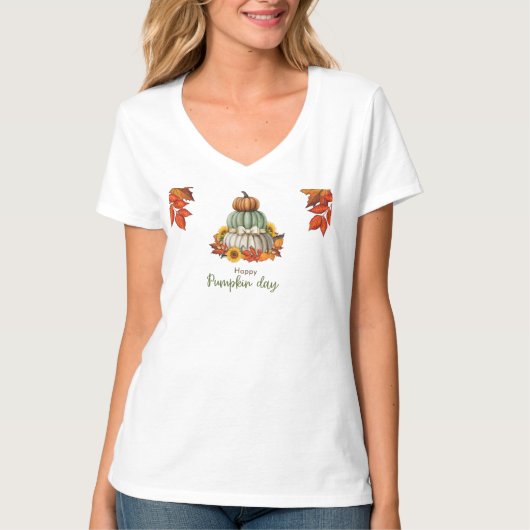 Witte T-shirt met pompoen (Voorkant)