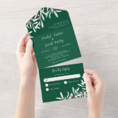 Witte takken & bessen Kerstmis Bruiloft Groen All In One Uitnodiging (Afscheurbaar)
