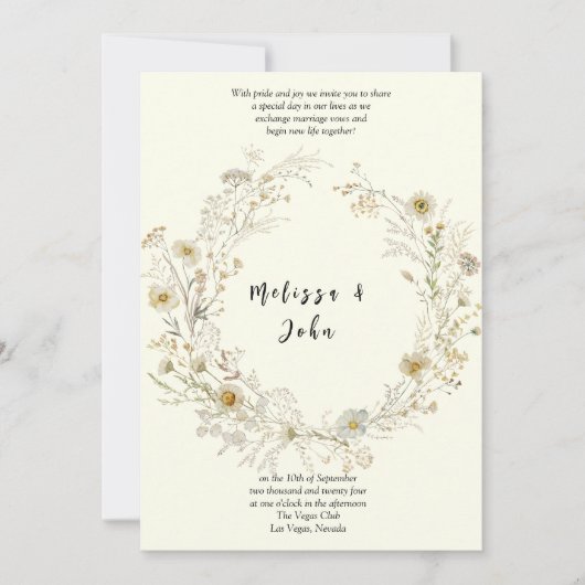 Witte Tan Rustieke Boho Wildflower Wedding Kaart (Voorkant)