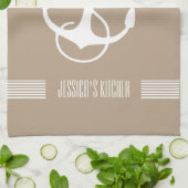 Witte & Tan Stripes en nautische bootanker Theedoek (Gevouwen)