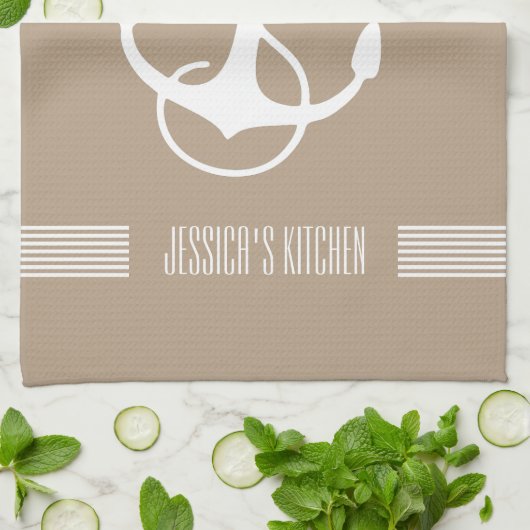 Witte & Tan Stripes en nautische bootanker Theedoek (Gevouwen)