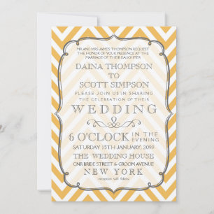 Witte Tangerine Chevron Stripes Trouwen Kaart