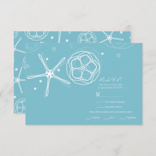 Witte & Teal Stervis Elegant Trouw RSVP Antwoord (Voorkant / Achterkant)