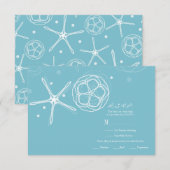 Witte & Teal Zeester Elegant Huwelijk RSVP Antwoor (Voorkant / Achterkant)