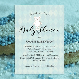 Witte teddybeer babyshower Blauwe diamant Kaart
