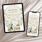 Witte teddybeer en bloemenaqiqah uitnodiging