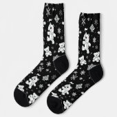 Witte teddybeer en sneeuwvlokken naadloos patroon sokken (Links)