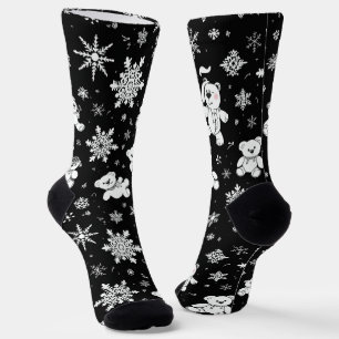 Witte teddybeer en sneeuwvlokken naadloos patroon sokken