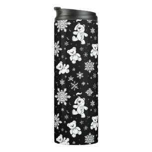 Witte teddybeer en sneeuwvlokken naadloos patroon thermosbeker