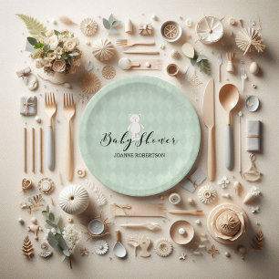 Witte teddybeer salie groen diamanten Baby shower Papieren Bordje