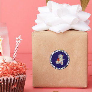 Witte teddybeer, witte cirkel lijst, ronde sticker
