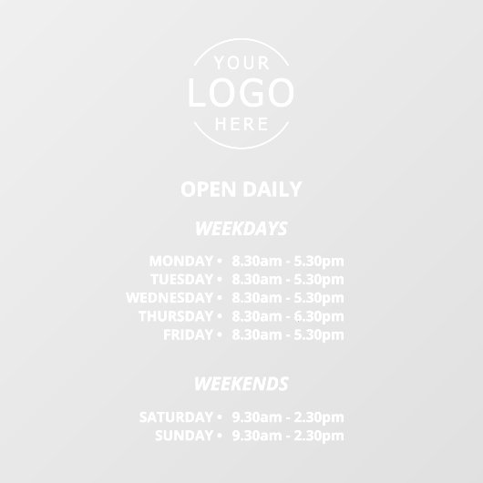 Witte tekst Open dagelijkse openingstijden uw logo Raamsticker (Vel)