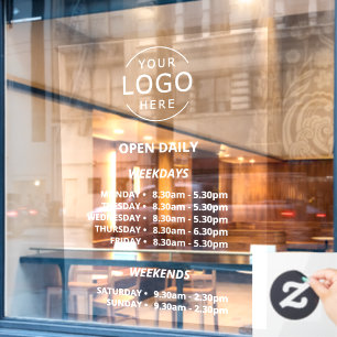 Witte tekst Open dagelijkse openingstijden uw logo Raamsticker
