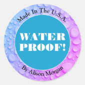 Witte tekst watertest, DIY 3-tekstregels, foto Ronde Sticker (Voorkant)