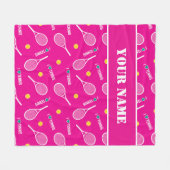 🎾 witte tennisrackets op roze, aangepaste naam fleece deken (Voorkant (Horizontaal))