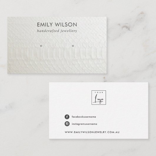 WITTE TEXTURE STUD EARRING DISPLAY KAART VISITEKAARTJE (Voorkant / Achterkant)