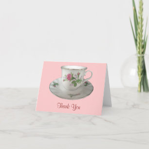 Witte theekop en schotel met PinkRoses Bedankt
