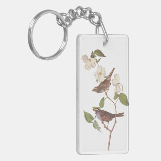 Witte-Throated Sparrow Audubon Bird in Dogwood Sleutelhanger (Voorkant Links)