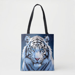 Witte Tijger Ai Kunst met blauwe ogen Draagtas