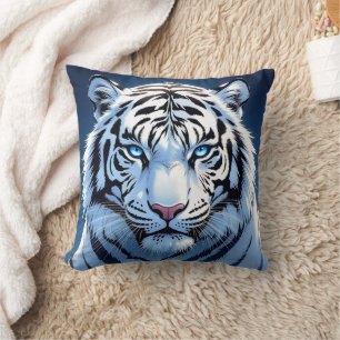 Witte Tijger Ai Kunst met Blauwe Ogen Kussen