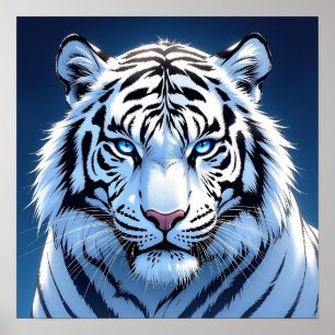 Witte Tijger Ai Kunst met Blauwe Ogen Poster