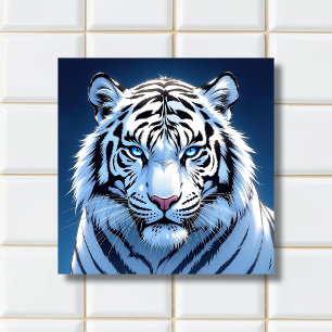 Witte Tijger Ai Kunst met Blauwe Ogen Tegeltje