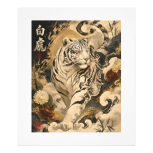 Witte Tijger Beschermer Kunst Japanse Mythologie Foto Afdruk