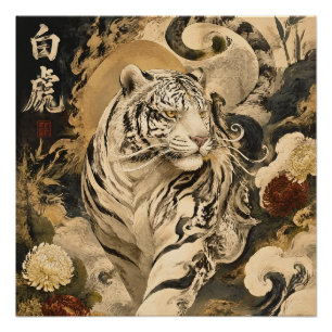 Witte Tijger Beschermer Kunst Japanse Mythologie Perfect Poster