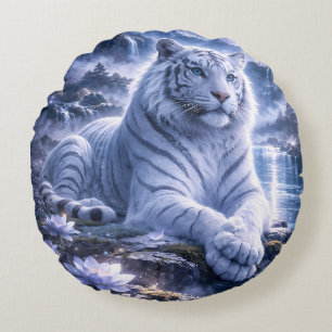 Witte Tijger Beschermer – Stille Kracht en Zachthe Rond Kussen