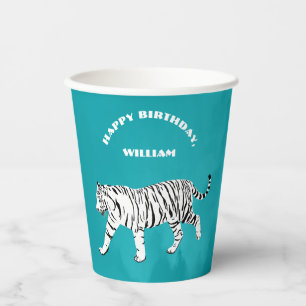 Witte tijger Blauwgroen, Turquoise Blue op maat Papieren Bekers
