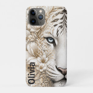 Witte Tijger Bloemkunst met Blauwe Ogen iPhone 11 Pro Hoesje
