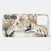 Witte Tijger Bloemkunst met Blauwe Ogen Case-Mate iPhone Case (Achterkant (horizontaal))