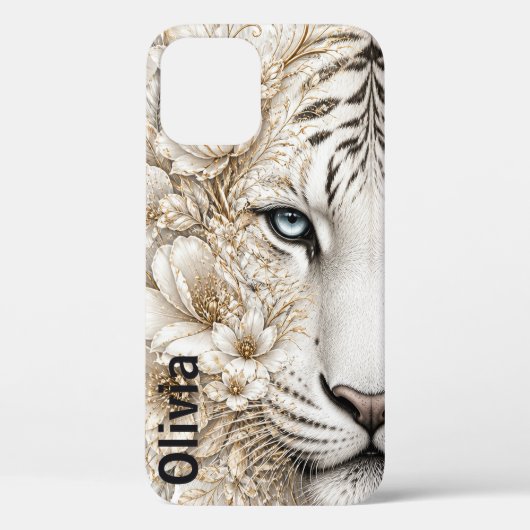 Witte Tijger Bloemkunst met Blauwe Ogen Case-Mate iPhone Case (Achterkant)