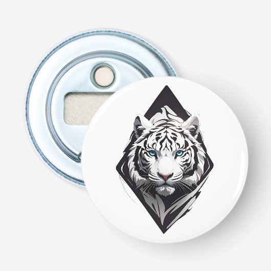 Witte tijger button flesopener (Voorkant)