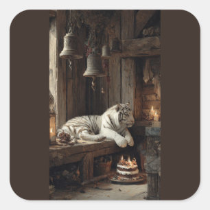 Witte Tijger Cabine Sticker – Kaarsverlichte Bosgr