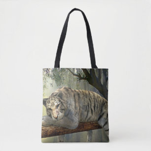 Witte tijger die in de canvas tas van het oerwoud