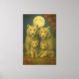 Witte Tijger Familie van Vier – Maanverlichte Herf Canvas Afdruk