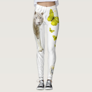 Witte Tijger Gele Vlinder Leggings