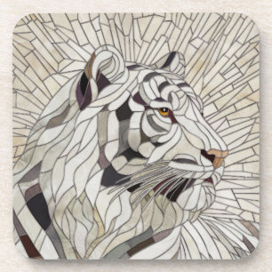 Witte tijger - Glas in lood Mozaïek Digitale Kunst Bier Onderzetter