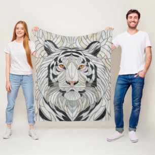 Witte tijger - Glas in lood Mozaïek Digitale Kunst Fleece Deken