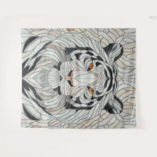 Witte tijger - Glas in lood Mozaïek Digitale Kunst Wandkleed (Voorkant (horizontaal))