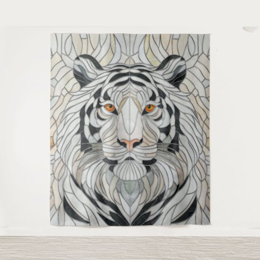 Witte tijger - Glas in lood Mozaïek Digitale Kunst Wandkleed (Voorkant)